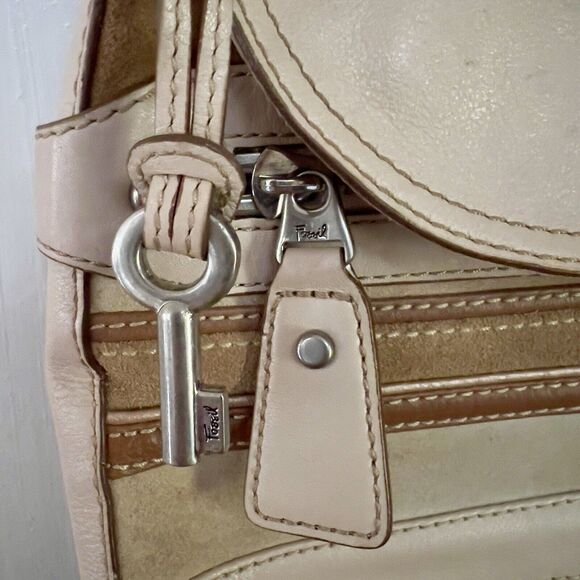 Vtg Fossil Crossbody Purse Suede Leather Stripe Brown Multi‎ Tone Hang Key - Picture 5 of 12